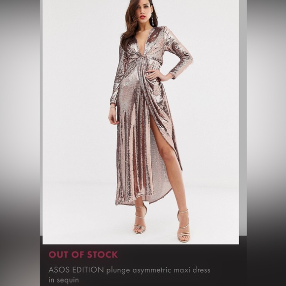 ASOS asymmetric plunge maxi dress in sequin - Picture 1 of 14
